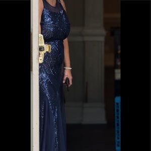 Navy blue mother of the bride beaded gown
